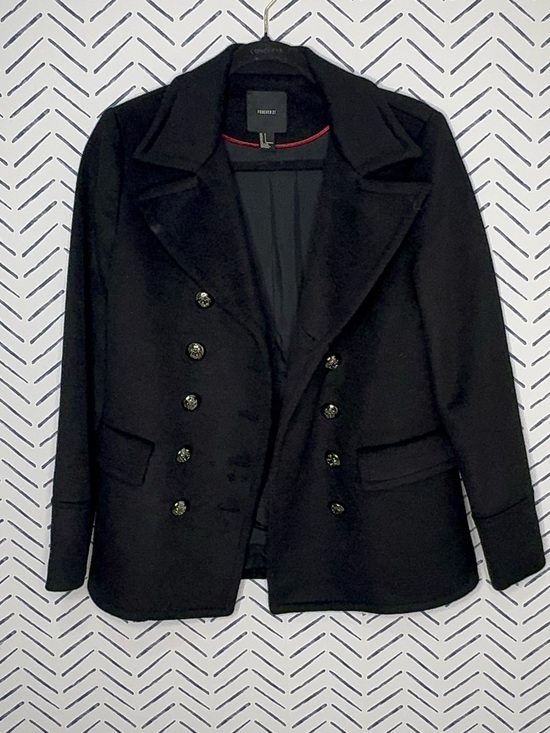 Forever 21 Jackets & Blazers - NWOT Forever 21 Black Double Breasted Pea Coat with military buttons